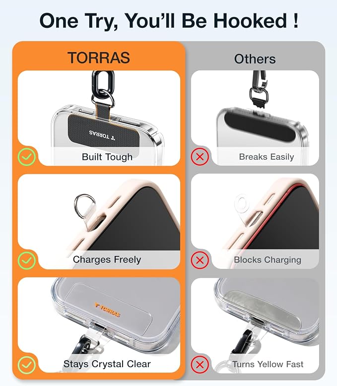 TORRAS Freedom Phone Lanyard Crossbody, Adjustable Lightweight Phone Strap with 2 Phone Tabs