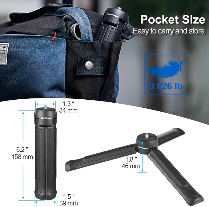 MINIFOCUS Camera Tripod, Desktop Tabletop Stand Compact Tripod with 1/4" Screw, Phone Tripod Stand for Gimbal Stabilizer Webcam Phone Holder Selfie Stick and All DSLR Cameras