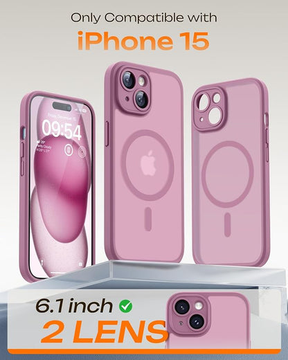 TOCOL for Phone 15 Case, Compatible with Magsafe Charger, Full Camera Protection, Drop Protection, Translucent Matte Phone Case for iPhone 15 6.1 inch (Lilac Purple)