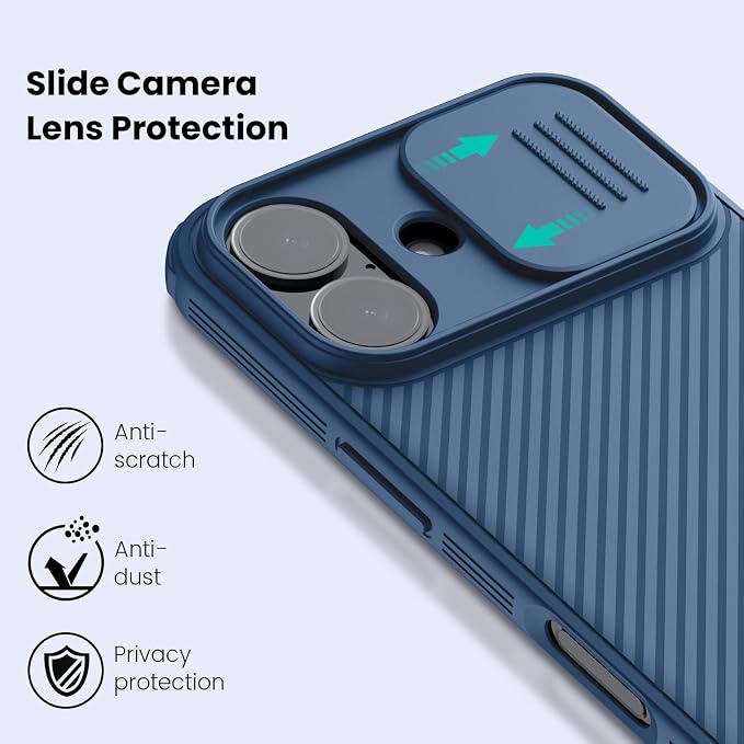Nillkin for iPhone 17 Case with Slide Camera Cover, Thin Slim Fit, Shockproof Protective, Protector Privacy, Phone Case iPhone 17 Camera Lens Protector 6.3 inch, Blue