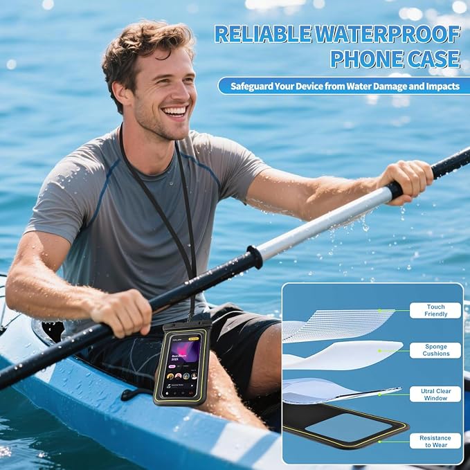 Waterproof Phone Pouch, IPX8 Floating Waterproof Phone Case Fits 7″ Phones, Letter Design Waterproof Bag Cruise Ship Travel Beach Essentials（Black