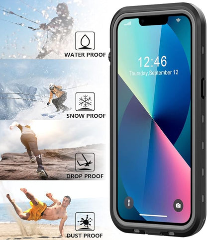Protebox for iPhone 13 Waterproof Case with Built-in Screen Protector, Shockproof Dustproof Full Body Protective IP68 Waterproof Phone Case for iPhone 13 6.1 inch (Black/Clear)