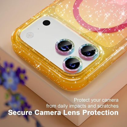 Choiche Magnetic for iPhone 17 Pro Case Compatible with MagSafe, Women Cute Glitter Sparkly Phone Case with Diamond Camera Lens Protectors, Military-Grade Drop Protection 6.3" (Gold/Pink)