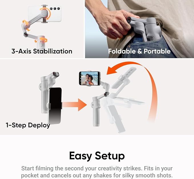 Insta360 Flow 2 Grey - Foldable AI Gimbal for iPhone, AI Tracking, Multi-Person Tracking, Built-in Tripod/Selfie Stick, Remote Control, iPhone/Android Portable Stabilizer