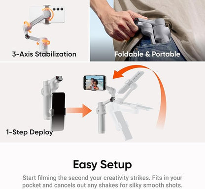 Insta360 Flow 2 Grey - Foldable AI Gimbal for iPhone, AI Tracking, Multi-Person Tracking, Built-in Tripod/Selfie Stick, Remote Control, iPhone/Android Portable Stabilizer