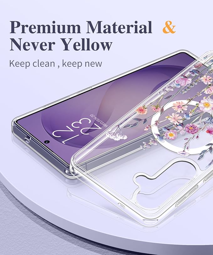 GVIEWIN for Samsung Galaxy S26 Plus Case Compatible with MagSafe, Clear Floral Shockproof Protective Women Phone Case, Non-Yellowing, Screen&Camera Lens Protector for S26 Plus 6.7",Floratopia/Colorful