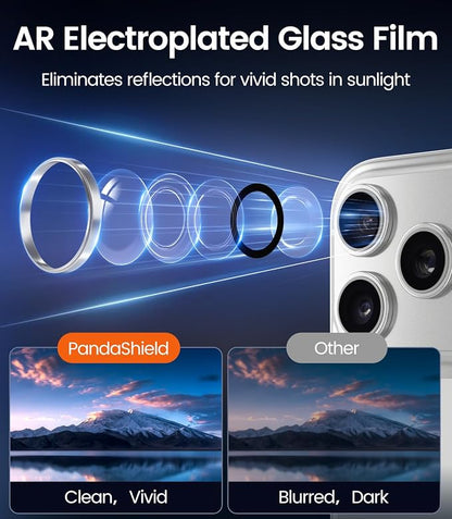 PandaShield 2-Pack Anti-Reflection Camera Lens Protector for iPhone 17/16/15 Pro & Pro Max, Easy Installation, Anti-Scratch, 9H Hardness, 98% Ultra Clarity, Maintains Original Lens Design - White