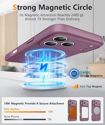 FNTCASE for iPhone 17 Pro Max Case: [Compatible with Magsafe] Integrated Silicone Phone Cases with [Full Camera Protection] [Screen Protector] Military Grade Shockproof Protective Cover - Full Purple