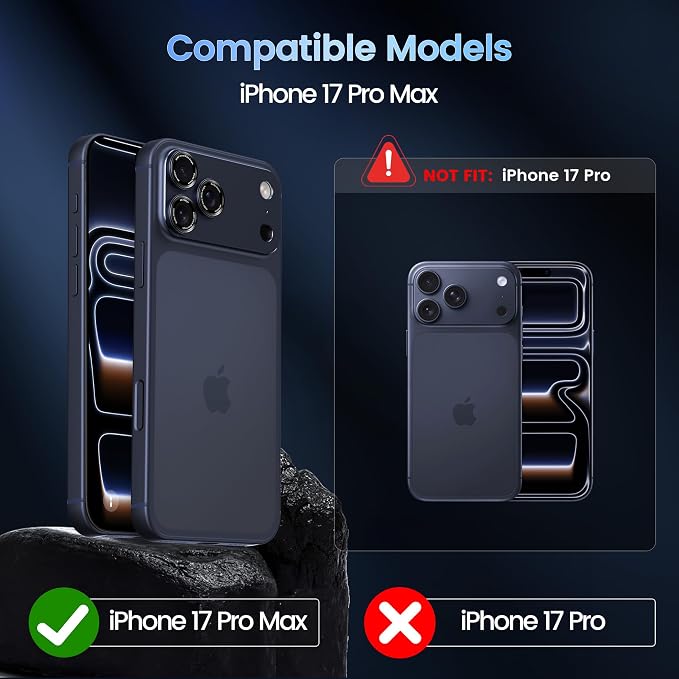 CACOE Camera Lens Protector for iPhone 17 Pro Max - Metal Frame Tempered Glass Cover, [Anti-Scratch] [Drop-Proof][Strong-Adhesion] Camera Screen Cover(Dark Blue)