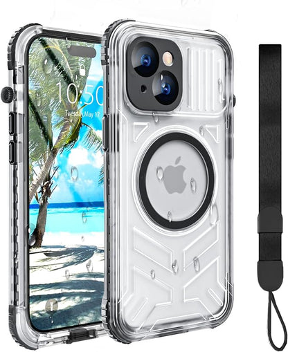 for iPhone 15 Waterproof Case Compatible with MagSafe, Translucent Slim IP68 Underwater Built-in Screen Protector, 12FT Military Grade, 360 Full Body Protective Cover 6.1 inch (Black)
