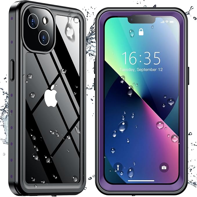 SPIDERCASE for iPhone 13 Case Waterproof, Built-in Lens & Screen Protector, Full Heavy Duty Protection, 12FT Military Shockproof, Dustproof, Anti-Scratched Phone Case,Purple