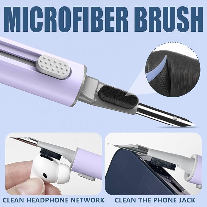 【1 Pack】 Cleaner Kit for Airpods 4 Case,Cleaning Kit Pen Shape with Soft Brush Flocking Sponge Tool for Bluetooth Earphones Headphones Charging Case,Phone,Camera and Computer(Purple)