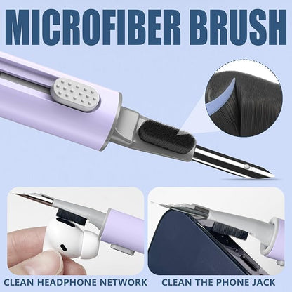 【1 Pack】 Cleaner Kit for Airpods 4 Case,Cleaning Kit Pen Shape with Soft Brush Flocking Sponge Tool for Bluetooth Earphones Headphones Charging Case,Phone,Camera and Computer(Purple)