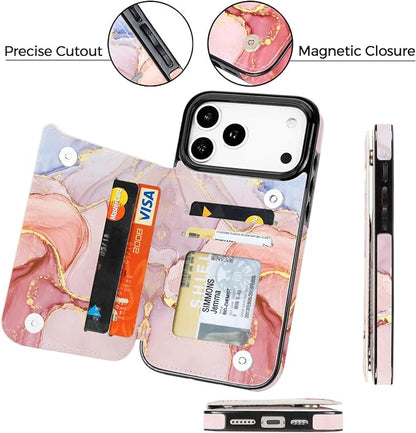 uCOLOR for iPhone 17 Pro Max Wallet Case with Card Holder PU Leather RFID Blocking Design iPhone 17 Pro Max flip case for Women Men Magnetic Clasp Kickstand Design 6.9 inch (Pink Purple Marble)