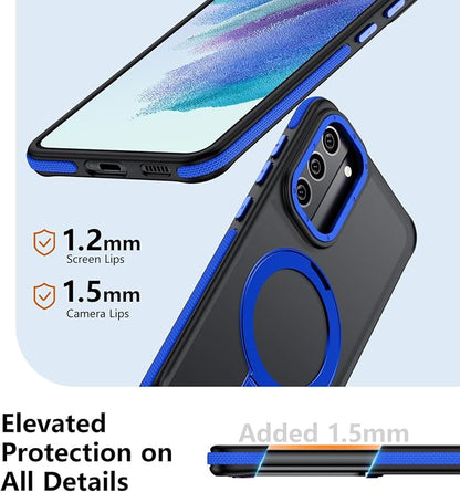 for Samsung Galaxy S21 FE Case, Magnetic Adjustable Ring Stand [Fit for Magsafe], [Military-Grade Shockproof Protection] Phone Case with Kickstand&Ring Holder (Blue)