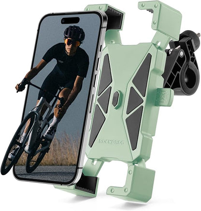 ROCKBROS Bike Phone Holder, Motorcycle Phone Mount, Anti-Shake Cell Phone Holder, 360° Adjustable for iPhone 16, 15 Pro Max/Plus, S9, S10 and More 4.7" to 7" Smartphones，Green