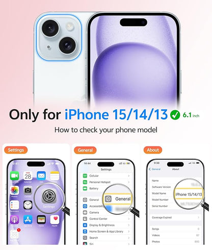 FNTCASE for iPhone 15 Case: for iPhone 14 Case & iPhone 13 Case [Compatible with Magsafe] Translucent Matte Cases with [Screen Protector] Military Grade Shockproof Protective Phone Cover - LightPurple