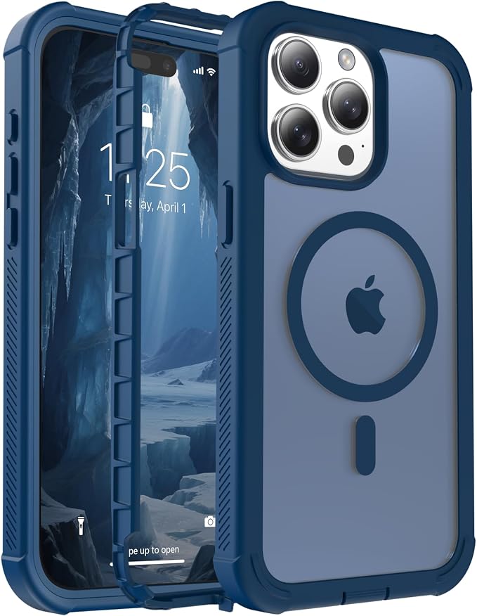 jaroco Magnetic for iPhone 15 Pro Case, [Compatible with MagSafe][Military Grade Drop Protection][Heavy Duty Protection][Non-Slip][Shockproof] 2-Layer Durable Bumper Phone Case 6.1''-Deep Blue