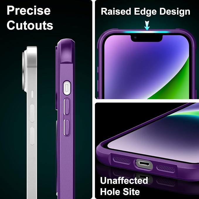 360° Magnetic Swivel Ring for iPhone 14 case, Built-in Metal Stand and Ring Holder, Magsafe Compatible, Military Grade Protection, Shockproof - Purple