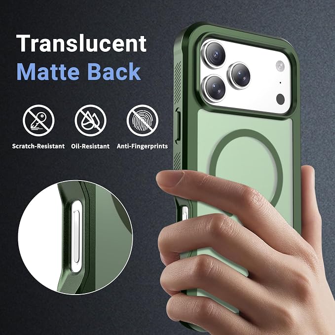 jaroco Magnetic for iPhone 17 Pro Max Case, [Compatible with MagSafe][Military Grade Drop Protection][Heavy Duty Protection][Non-Slip][Shockproof] 2-Layer Durable Bumper Phone Case 6.9''-Army Green