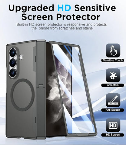 for Samsung Galaxy Z Fold 8 Ultra Case,[Compatible with MagSafe][Built-in HD Screen Protector & Kickstand][Hinge Protection] Translucent Matte Shockproof Phone Case for Z Fold 8 Ultra,Gray