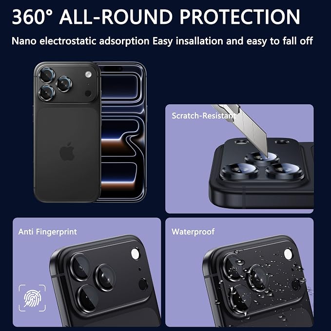 2 Pack Camera Lens Protector for iPhone 17 Pro,Metal AR Tempered Glass Rear Camera Screen Cover,Anti-Scratch,Strong Adsorption,Case Friendly, Easy to Install-Inky blue