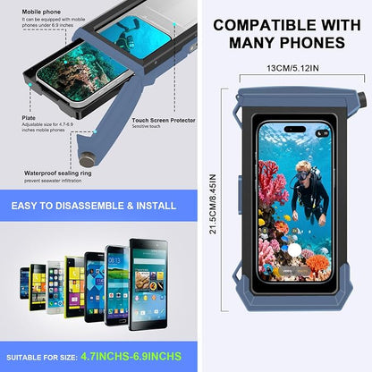 2026 Diving Snorkeling Phone Case for iPhone 17/16/15/14/13/12/11 Pro Max/XS/X Samsung Galaxy S26/S25/S24 Professional Scuba Dive Waterproof Underwater Photo Video Cover (5TH Gen, Blue-)
