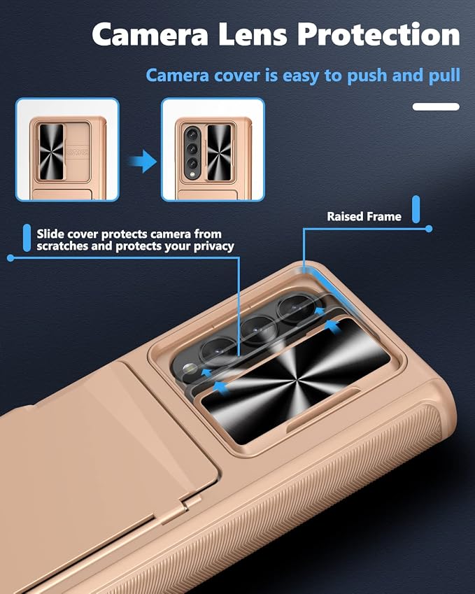 Viaotaily for Z Fold 4 Case with Card Slot Holder & Hinge Protection & Slide Camera Lens Cover & Screen Protector, Shockproof Protective Phone Case for Z Fold 4 5G 2022 (Rose Gold)