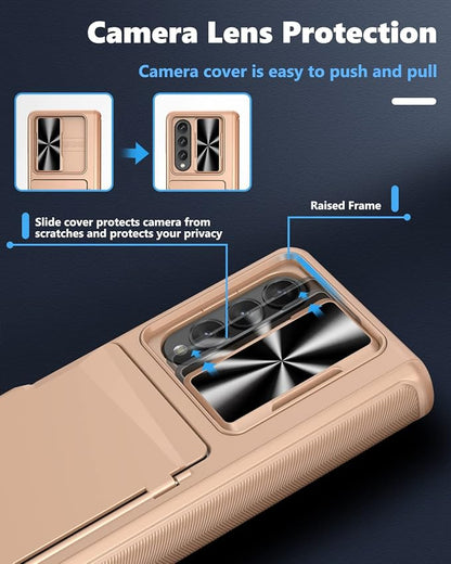 Viaotaily for Z Fold 4 Case with Card Slot Holder & Hinge Protection & Slide Camera Lens Cover & Screen Protector, Shockproof Protective Phone Case for Z Fold 4 5G 2022 (Rose Gold)