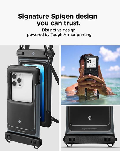 Spigen Aqua Shield 2 Pack Floating Waterproof Phone Pouch A611P for All Phones with Detachable Lanyard, Travel Essentials for Outdoors Activities, Kayak/Cruise/Beach - Black