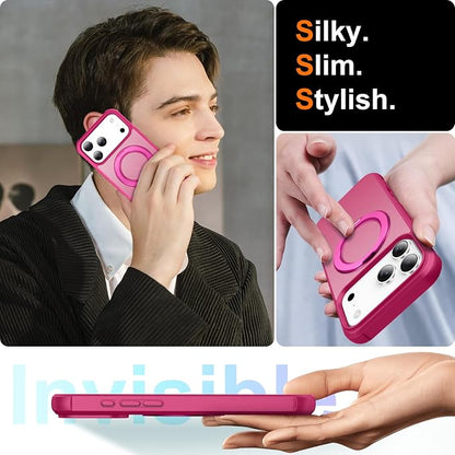 360° Magnetic Swivel Ring for iPhone 17 pro max case, Built-in Metal Stand and Ring Holder, Magsafe Compatible, Military Grade Protection, Shockproof - Rose Pink