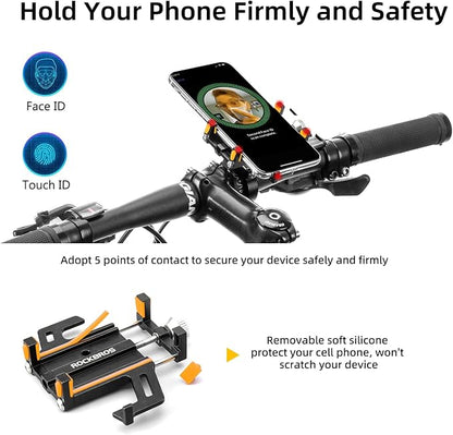 ROCKBROS Bike Phone Holder, Motorcycle Phone Mount, Anti-Shake Cell Phone Holder, 360° Adjustable for iPhone 16, 15 Pro Max/Plus, S9, S10 and More 4.7" to 7" Smartphones，Orange