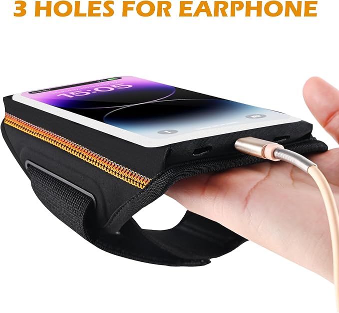 Phone Armband for Running 3D Design Cell Phone Armband with Zipper Pocket for Earbuds Car Keys, Water Resistant Sport Arm Band for iPhone 14 13 12 11 Pro Galaxy S20 S30 Fit Up to 6.9'' with Phone Case