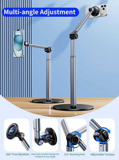 Magnetic Aluminum Overhead Phone Stand for Recording,Adjustable Phone Mount for Desk,iPhone Tripod for Overhead Shots,Sturdy Holder for Cooking,Crafting,Filming,Painting – Perfect for Creators