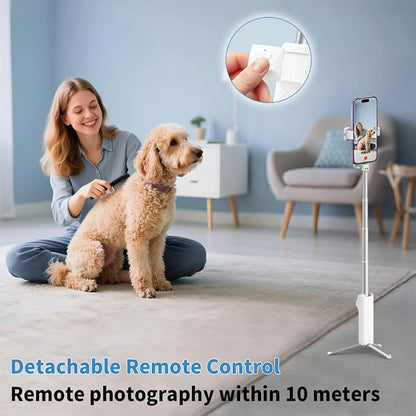 yAyusi Extendable Mini Selfie Stick Tripod with Remote, Pocket Size Portable Tripod for iPhone, Small Compact Phone Selfie Stick Tripods Mount for Travel/Vlog/Video Recording/Live Streaming (White)
