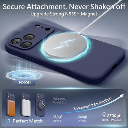 FireNova Magnetic for iPhone 17 Pro Max Case, Compatible with MagSafe, [Integrated Silicone Camera Control Button] [Camera Protection] Anti-Scratch Microfiber Lining Phone Case, 6.9", Navy Blue