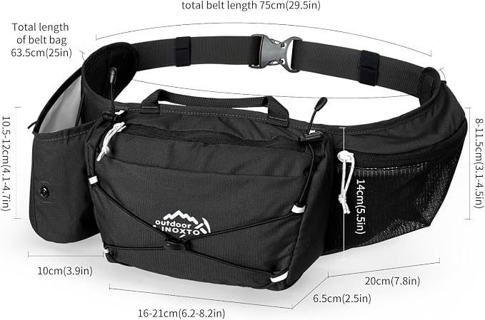 INOXTO Slim Running Belt Fanny Pack for Women and Men Sports Waist Bag Pack for Running Walking Cycling Hiking Reflective Running Pouch Belt for All Phones (Black)