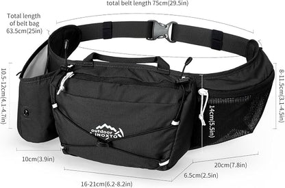 INOXTO Slim Running Belt Fanny Pack for Women and Men Sports Waist Bag Pack for Running Walking Cycling Hiking Reflective Running Pouch Belt for All Phones (Black)