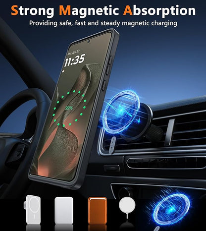 FNTCASE for Motorola Edge-2025 Magnetic Case: Matte Textured Military Grade Drop Protection Translucent Cell Phone Cover - Slim Rugged Durable Shockproof Protective Bumper Phonecase(6.6 inch/Black)