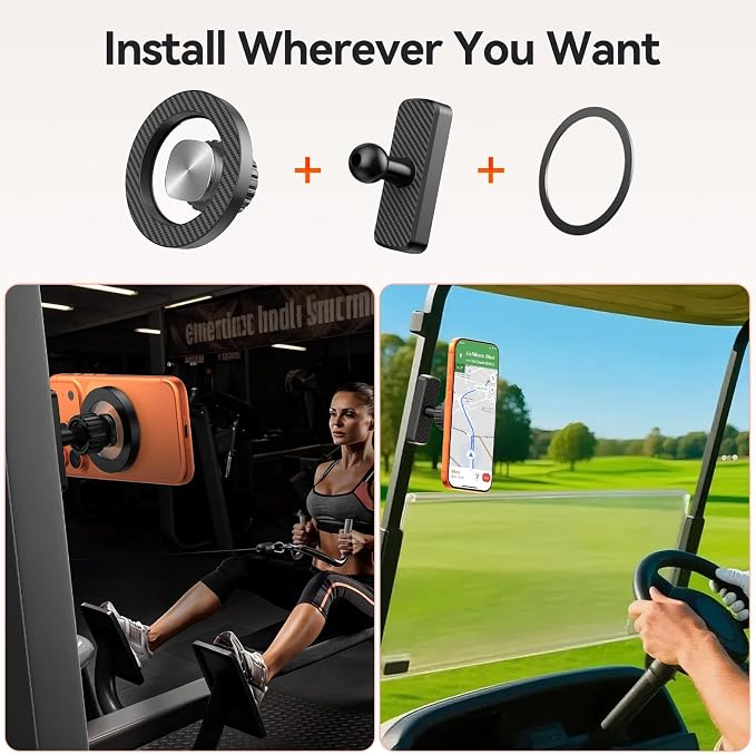 Gym Golf-Cart Magnetic Phone Holder:[Fit for Popsocket & 20+8*N52 Magnets] for Magsafe Daul Mount Accessories Gift for Men Women,Fit for iPhone 12-17 Series and Magsafe Cases