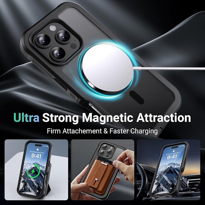 jaroco Magnetic for iPhone 16 Pro Case, [Compatible with MagSafe][Military Grade Drop Protection][Heavy Duty Protection][Non-Slip][Shockproof] 2-Layer Durable Bumper Phone Case 6.3''-Black