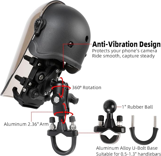 Motorcycle Phone Mount with Vibration Dampener, Waterproof, Sunproof, Aluminum Alloy Handlebar Mounting Base, One-Handed Operation Motorcycle Universal Phone Holder for 4.7"-7.2" Smartphones