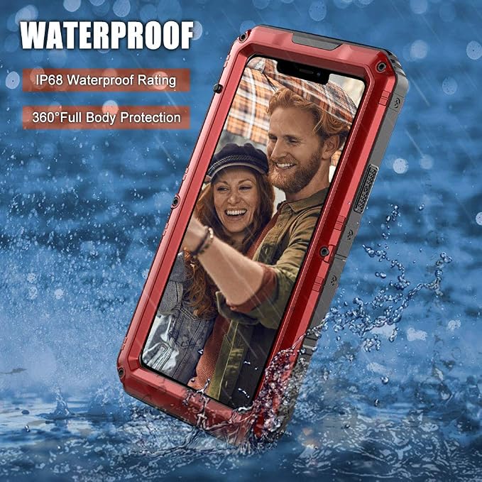 Mitywah Waterproof Case for iPhone 11 Pro, Heavy Duty Military Grade Shockproof Cover Built-in Screen Protection, Rugged Thick Full Body Protect Metal Case for iPhone 11 Pro, Red