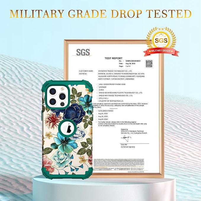 Hocase for iPhone 13 Pro Max Case, Heavy Duty Shockproof Protection Soft Silicone Rubber Bumper+Hard Plastic Hybrid Protective Case for iPhone 13 Pro Max (6.7") 2021 - Teal Flowers