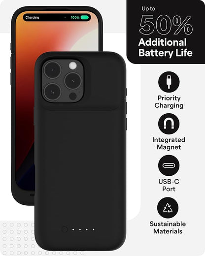 Mophie Juice Pack Battery Case for iPhone 16 Pro Max - Slim Charging Case, Magnetic Back for Wallets & Mounts, +50% Extra Battery Life, Enhanced 6-Foot Drop Protection, Sustainable Material, Black