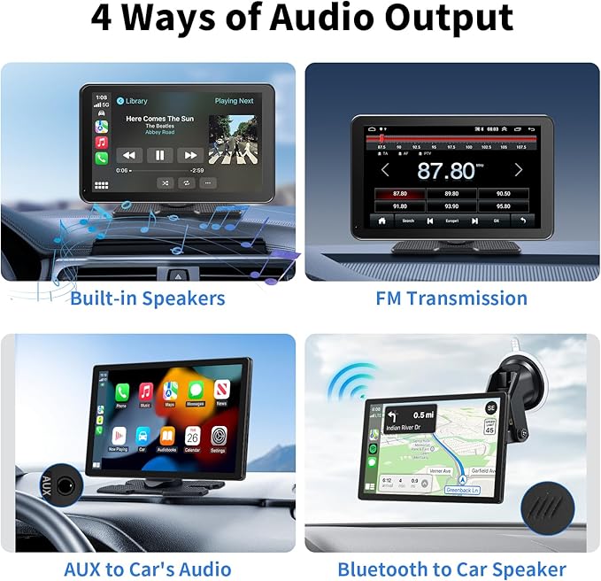 CarPlay Screen for Car, 9'' Wireless CarPlay & Android Auto - Smart Portable Touchscreen with Bluetooth/FM, Mirror Link, Voice Control, GPS Navigation, Hands-Free Calling, Plug & Play Car Play Screen