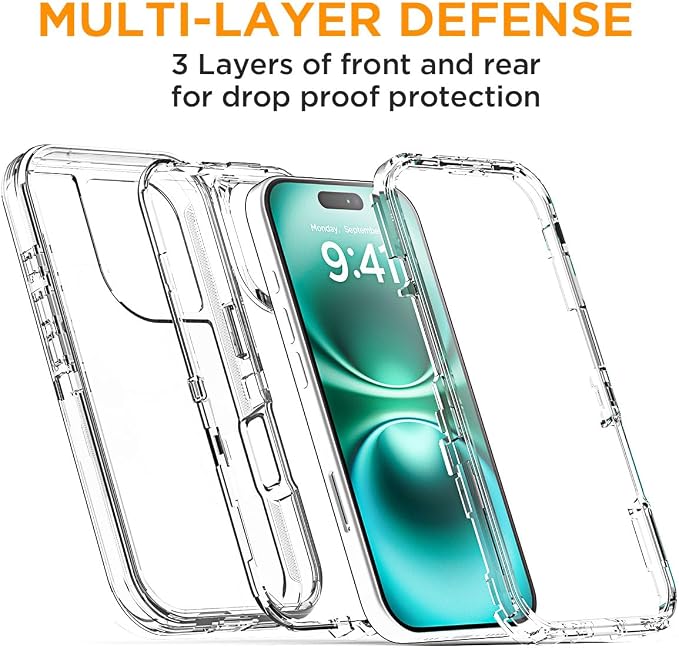 AICase for iPhone 16 Case Clear 3 in 1 Heavy Duty Drop Protection Full Body Rugged Shockproof/Dust Proof 3-Layer Military Protective Tough Durable Cover for iPhone 16 6.1"_1