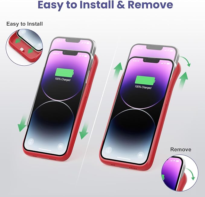 Feob Battery Case for iPhone 13/13 Pro/14,[2025 Upgraded] 7500 mAh Ultra-Slim Portable Extended Charger Cover for iPhone 13/13 Pro/14 Charging Case (6.1 Inch)-Red