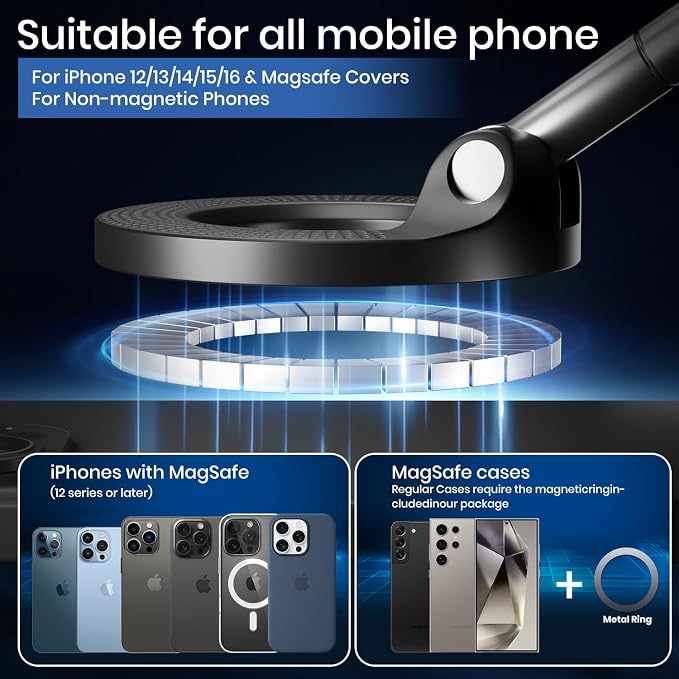 TREEFIA Upgraded 360° Vacuum Magnetic Phone Holder, Vacuum Suction Magnetic Phone Mount with Foldable Phone Holder for Car/Gym/Mirror/Smooth Surface, Suitable with All Smartphones (K007 Black)