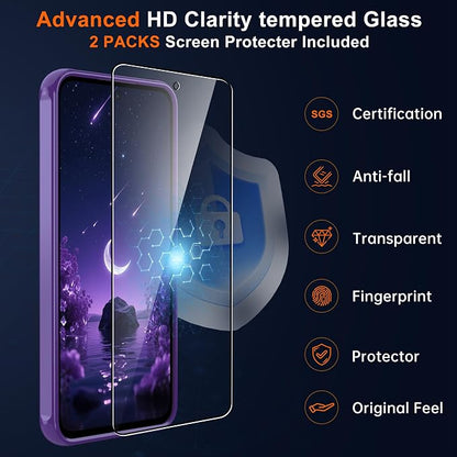 for Galaxy A56 5G Phone Case: Samsung A56 Phone Case with 2PC Tempered Glass Screen Protector, Wireless Charging Samsung A56 5G Case Matte Translucent Soft-Touch & Shockproof Funda para A 56,Purple